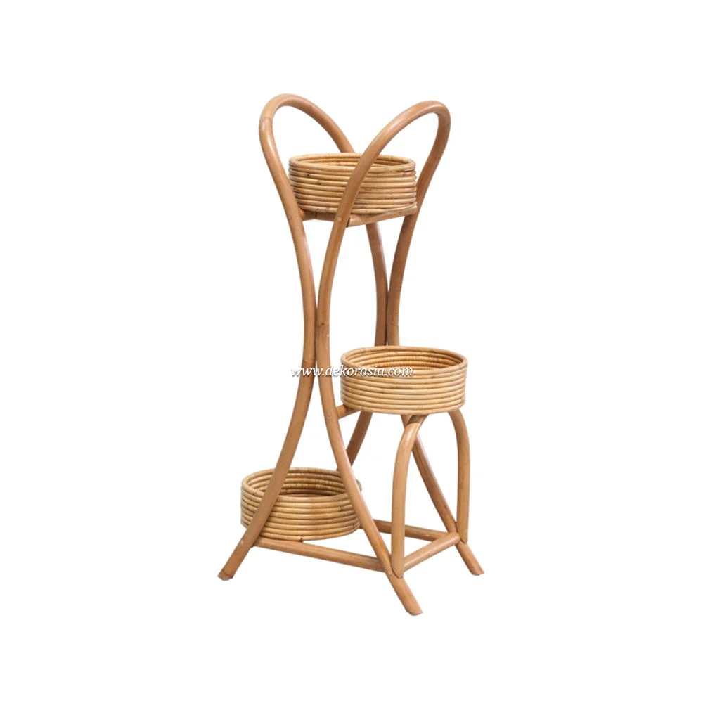 Eco-Friendly Rattan 3-Tier Plant Stand with Corner Shelf for Indoor/Outdoor Garden and Home Decor Flower Pot Display